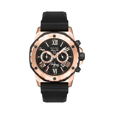 Men's rose gold IP with black rubber strap watch 98b104